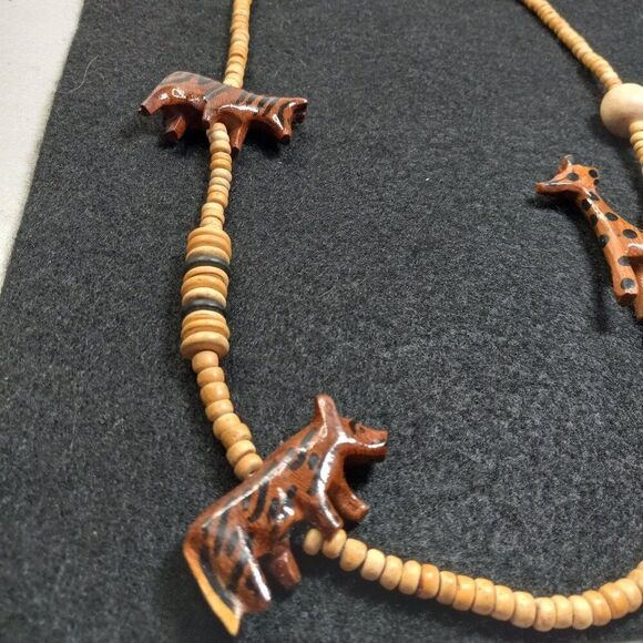 Safari Boho Wooden Animals & Beaded Necklace Wired Beaded Wood/Ceramic Bracelet - Picture 2 of 5